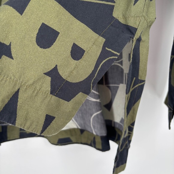 Gershon Bram Logo Letter Button Up Shirt Sz S Olive Green Navy Mandarin Collar - Picture 6 of 12